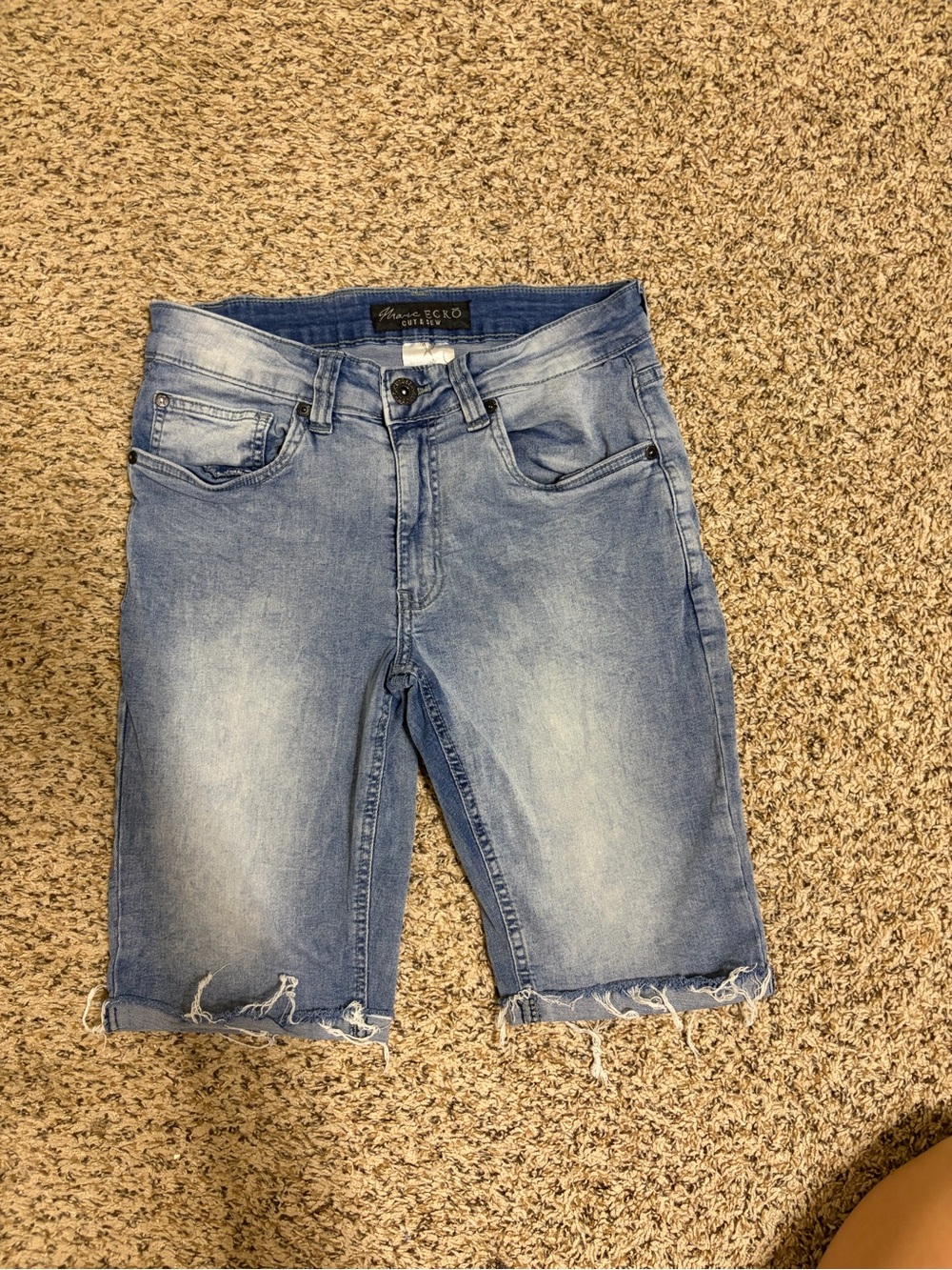Ecko Unlimited Washed Blue Distressed Denim Shorts